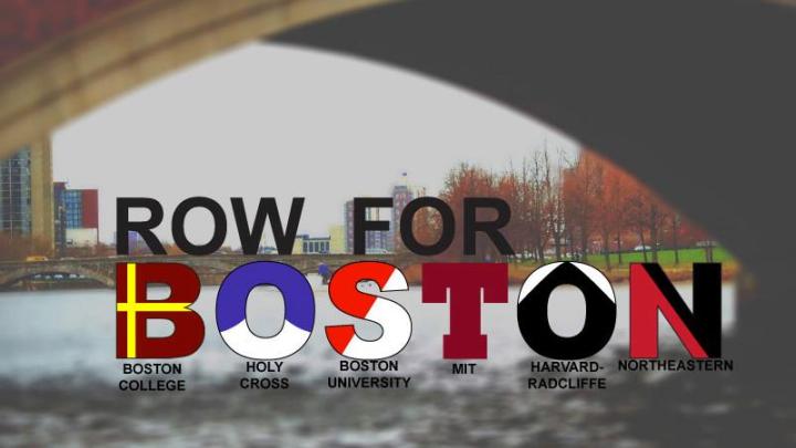 The T-shirt features blade patterns of Boston area schools that reads “Row for Boston.”