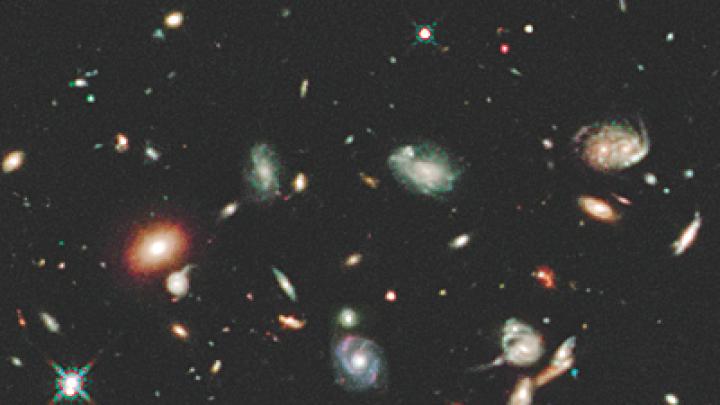 A Hubble Space Telescope image of galaxies 3 billion to 11 billion light years distant.