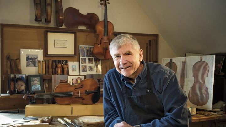 In his Cambridge studio, Childs makes about six violins a year. 