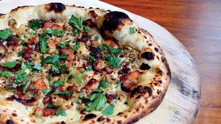 Area Four's clam and bacon pizza