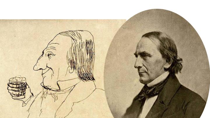 Harvard president James Walker, in caricature and in the flesh