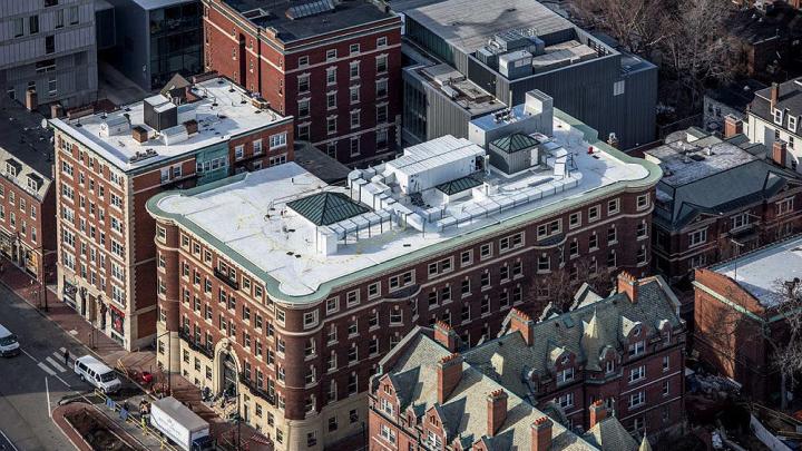 Aerial view of Adams House, now being renovated