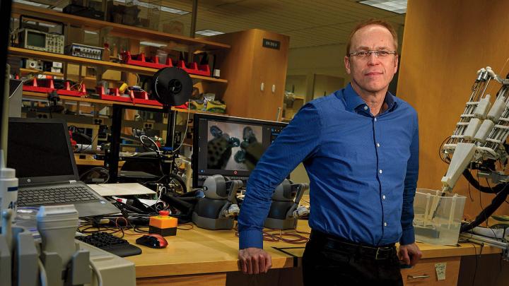 Pierre Dupont standing in pediatric surgical research lab at Boston Children's Hospital