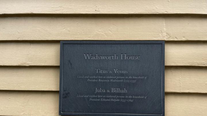 Plaque identifying enslaved people placed on Harvard’s Wadsworth House in 2016