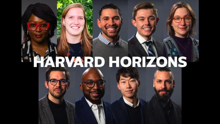 Photomontage of the nine graduate student presenters at the 2023 Harvard Horizons symposium