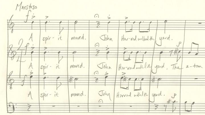 Beaudoin’s manuscript sketch of the introductory measures of “Villanelle for an Anniversary”