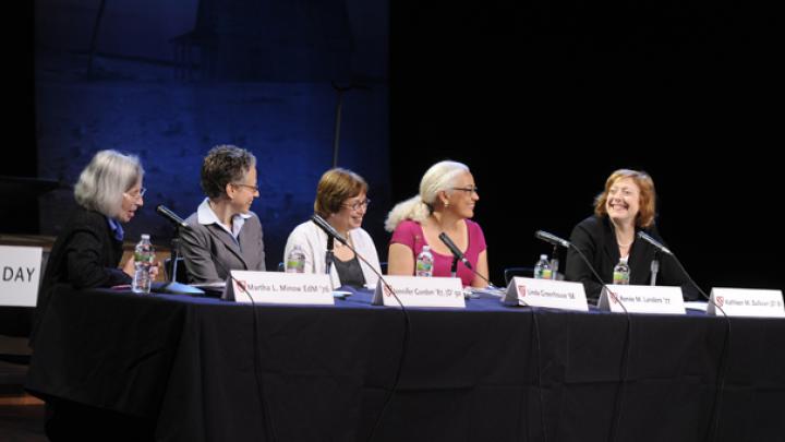 From left to right: Martha Minow, Jennifer Gordon, Linda Greenhouse, Renée Landers, and Kathleen M. Sullivan