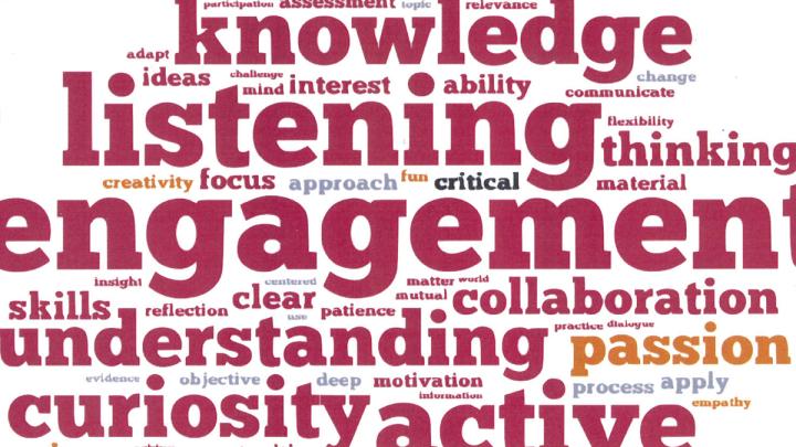 A word cloud disseminated at the  HILT conference captures participants' views of the ingredients essential to learning and good teaching.