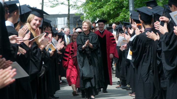 President Drew Faust leads the procession of dignitaries into Sanders Theatre.