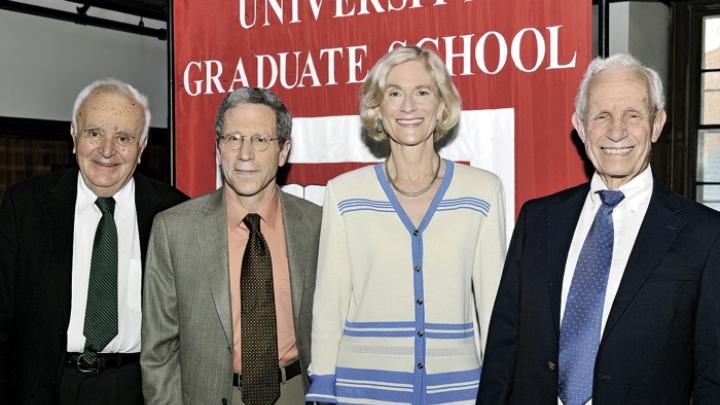 The 2010 honorands are (from left) Stephen Fischer-Galati, Eric Maskin, Martha Nussbaum, and David Bevington.
