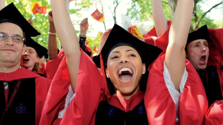 Graduate School of Arts and  Sciences marshal Knatokie Marie Ford celebrates her Ph.D. in biological and biomedical sciences.