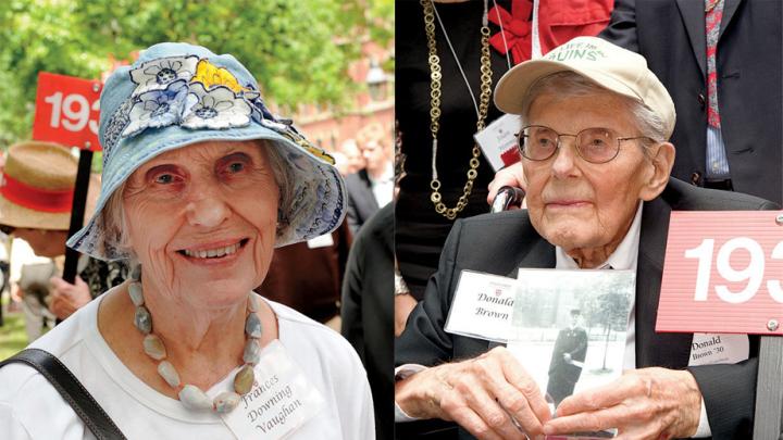 Frances Downing Vaughan ’44 and Donald F. Brown ’30 (holding a photo of himself on his graduation day)