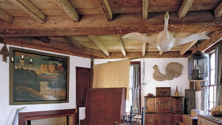 American artifacts fill the home; a bedroom highlights the birds especially loved by pioneering collector Nina Little.