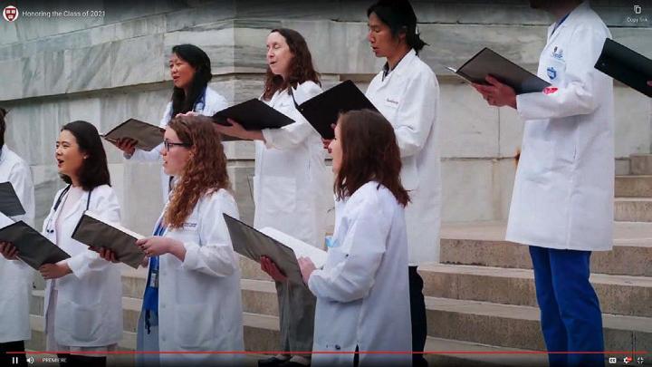 Screen shot of medical chorus singing “The Winter Is Past” honoring pandemic first responders.