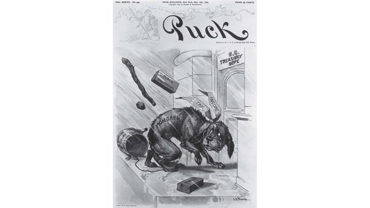 <i>Puck<i> magazine cartoon from 1895 lampooning the income tax