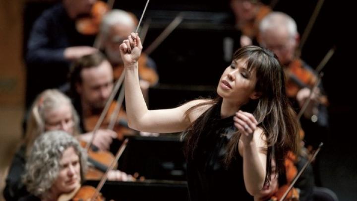 Photograph by Greg Helgeson Sarah Hicks conducting the Minnesota Orchestra