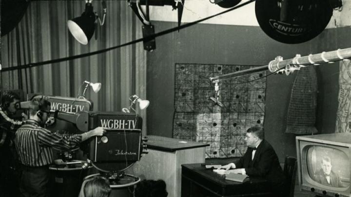 Professor J.O. Brew teaching “Primitive Technology,” the first presentation of the Commission on Extension Courses to be telecast by WGBH, during 1956-1957.