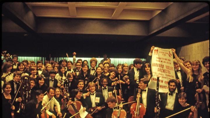 The touring orchestra in Paris after a 1984 concert opening the "Festival Estival." 