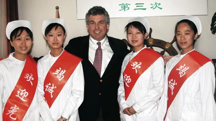 Smile Train has been especially active in China. Mullaney met these four nurses from Jinzhong No. 1 People’s Hospital, one of its partner institutions, in 2005.