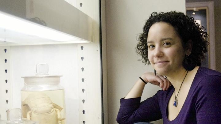 Paleontologist Phoebe Cohen explores the origins of life during a family program on October 17 at the Harvard Natural History Museum.