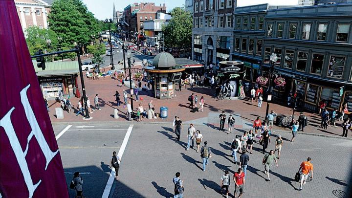 A veritable bird’s-eye view of Square and the restored 1912 subway headhouse, home to Out of Town News