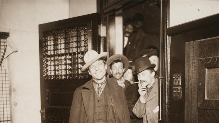 Attributed to J. H. Adams, <i>Races, Immigration: United States. New York. New York City. Immigrant Station: Regulation of Immigration at the Port of Entry. United States Immigrant Station, New York City: Saved at the Last Moment (Through an Appeal, the Order to Deport Was Revoked), </i>c. 1903. Glossy collodion silver print. 