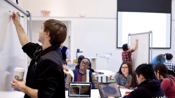 From left: Conner Dalton, undergraduate course assistant Abiola Laniyonu, Christine A. Maroti, Ricky Liu, and Selena Kim 