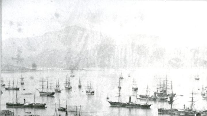 Pedder Street Clock Tower and Hongkong Hotel, Central District. Victoria Harbour.