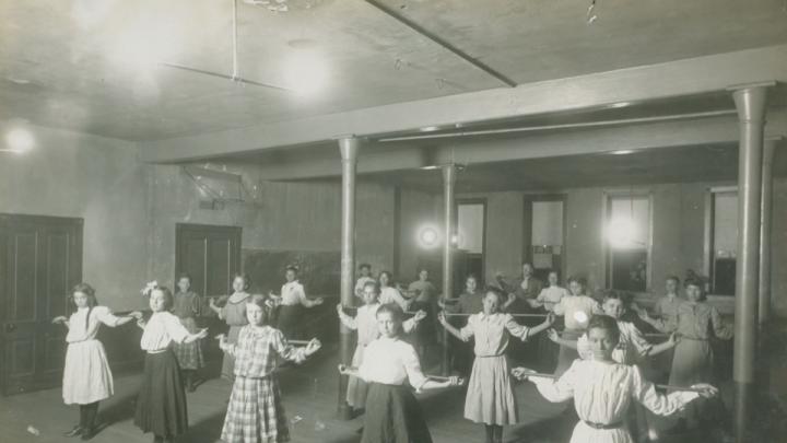 <i>Social Settlements: United States. Georgia. Atlanta. “Wesley House”: Wesley House, Atlanta, Ga.: In the Gymnasium,</i> c. 1908. Gelatin silver print