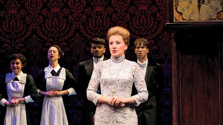 Designers picked through thousands of swatches to find the Italian lace for this gown worn by actress Jeanna de Waal, who plays Mary Barrie in Finding Neverland.