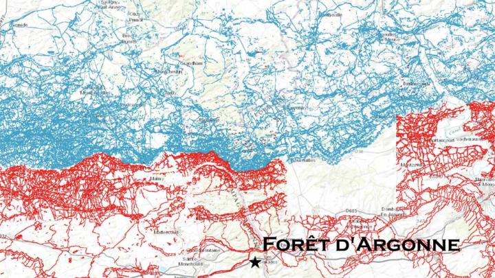 A detail of the preceding map showing trenches in the Argonne Forest