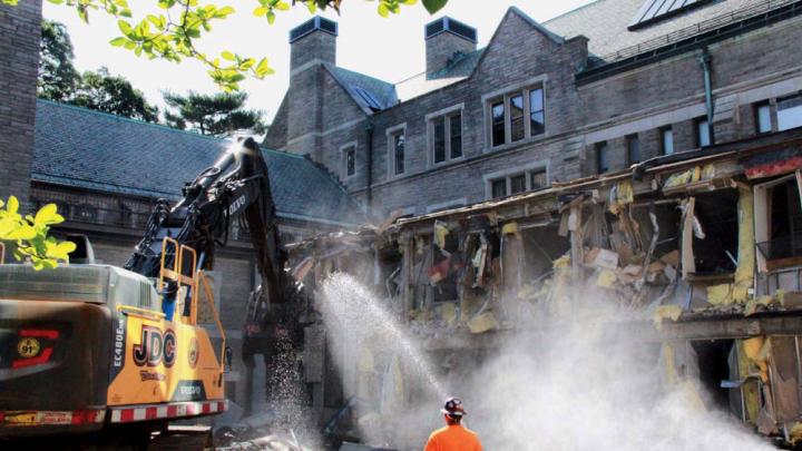 Photograph, demolition at Harvard Divinity School’s Andover Hall