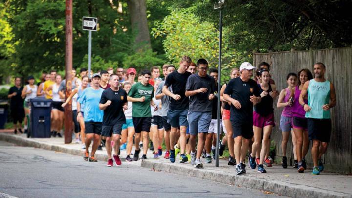 President Larry Bacow out for a run with students, August 28, 2018
