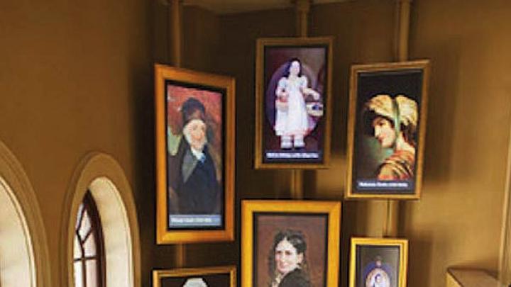 Portraits and exhibits inside the visitor's center illustrate Jewish Colonial history