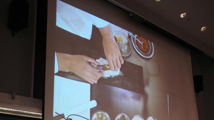 Chef Joan Roca demonstrates the sous vide technique on a piece of Dover sole.