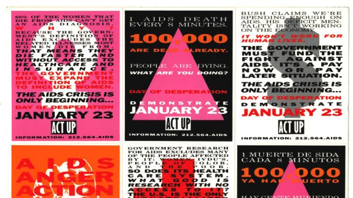 A sheet of stickers from the ACT UP Day of Desperation, January 23, 1991