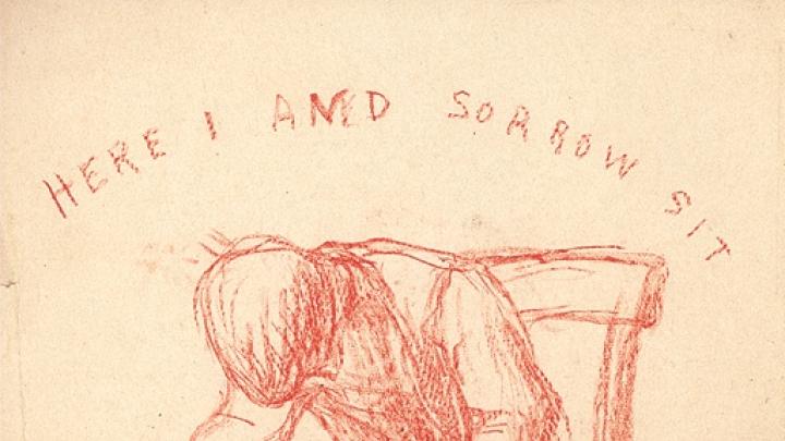 Here I and Sorrow Sit, an 1860s, red-crayon drawing echoing James’s depression