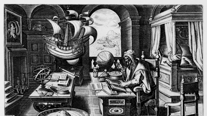 Hans Collaert the Younger, after Stradanus (Jan van der Straet), <i>Invention of the Compass,</i> from <i>Nova reperta</i> (New inventions and discoveries of modern times), c. 1599–1603. Engraving.