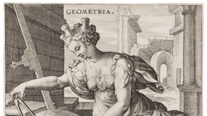 Department of Digital Imaging and Visual Resources, Harvard Art Museums, © 2011 President and Fellows of Harvard College Jan Sadeler I, after Maarten de Vos,<i> Geometry,</i> from the series <i>The Seven Liberal Arts,</i> after 1575. Engraving