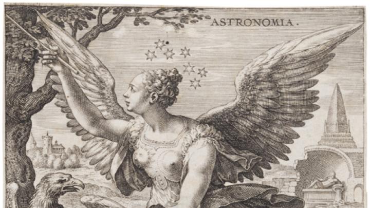 Department of Digital Imaging and Visual Resources, Harvard Art Museums, © 2011 President and Fellows of Harvard College Jan Sadeler I, after Maarten de Vos,<i> Astronomy,</i> from the series <i>The Seven Liberal Arts,</i> after 1575. Engraving