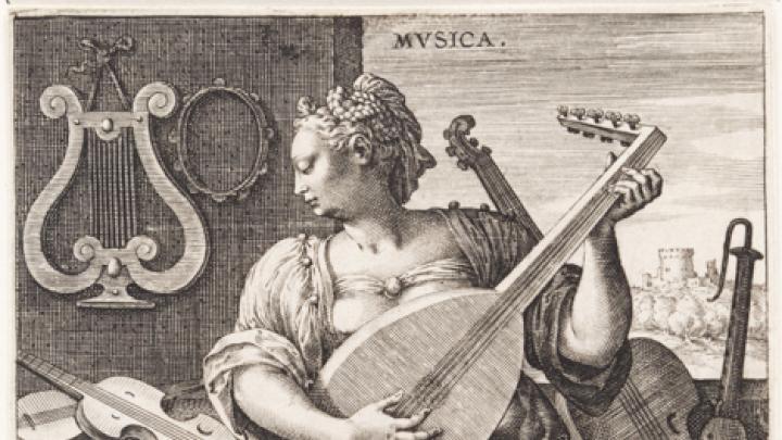 Department of Digital Imaging and Visual Resources, Harvard Art Museums, © 2011 President and Fellows of Harvard College Jan Sadeler I, after Maarten de Vos,<i> Music,</i> from the series <i>The Seven Liberal Arts,</i> after 1575. Engraving