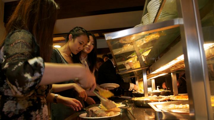 Dishes on the serving line