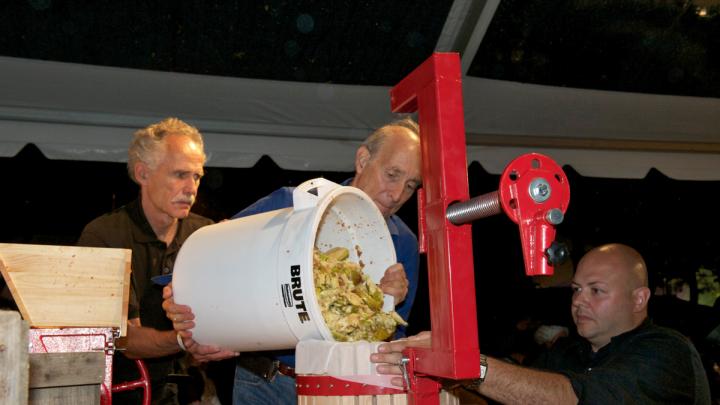 Chivian pressed apples on site to produce single-source cider for guests.