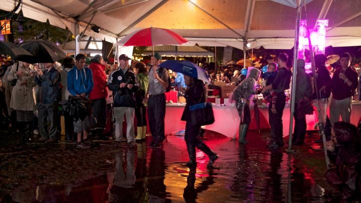 The rain made for a wet event, filling the Yard with mud and large, deep puddles.