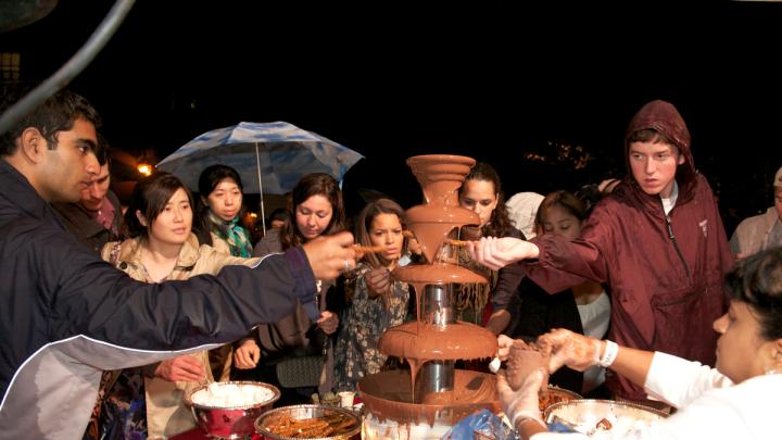 At the chocolate fountain, attendees could dip marshmallows, strawberries, pretzels—or all three.