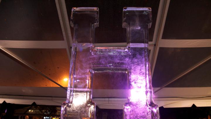 The celebration included several Harvard-themed ice sculptures.