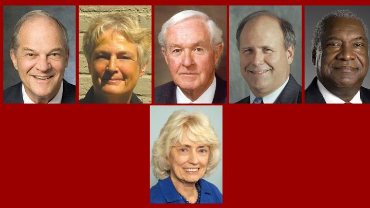 Top row from left: Michael A. Cooper, Judith A. Dollenmayer, Philip C, Haughey, Thomas G. McKinley, and Walter H. Morris Jr. Bottom: June Storey