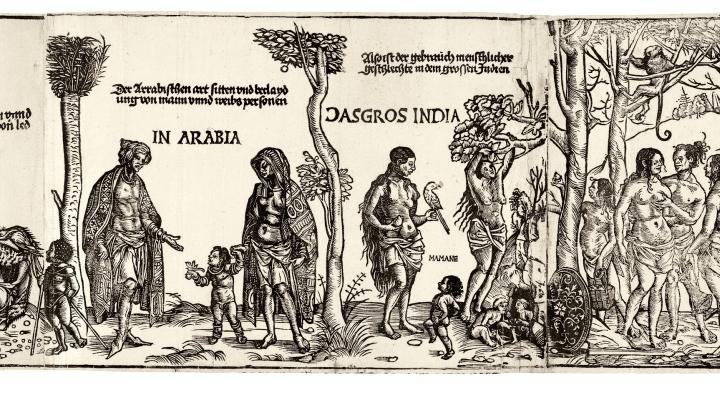 Georg Glockendon’s 1511 <i>Peoples of Africa and India</i> copies Hans Burgkmair’s 1508 woodcut documenting the voyage of a Tyrolean merchant along the coasts of these two newly explored continents. Burgkmair’s innovative approach to “mapping” the route the expedition followed has been called the beginning of ethnography.