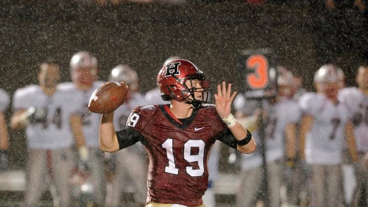 Backup quarterback Colton Chapple ably directed the Crimson offense in a 24-7 victory over Brown, completing 15 passes for 207 yards and two touchdowns in a rainstorm.