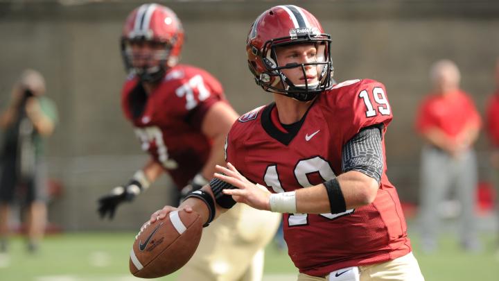 Quarterback Colton Chapple threw four touchdown passes in Harvard's 45-13 victory over Cornell. Receiver Andrew Berg caught three of them.